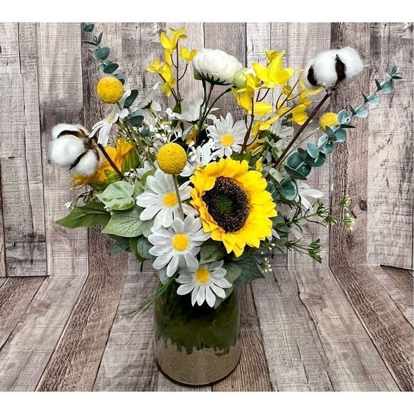 Sunflower Daisy Eucalyptus Floral Arrangement Baby Wedding Birthday Family Reuni - Picture 15 of 15